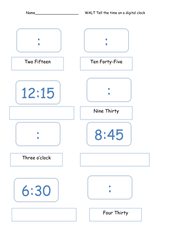 digital time worksheet teaching resources