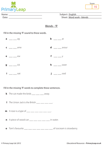 Word work: Blends 'fl' - KS1 English resource