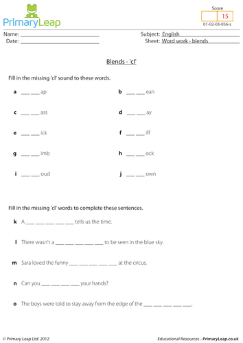 Word work: Blends 'cl' - KS1 English resource
