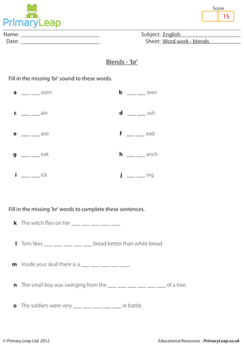 Word work: Blends 'br' - KS1 English resource