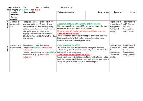 Skellig 6 lessons for KS2