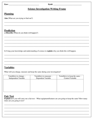 Science Planning Investigation sheets
