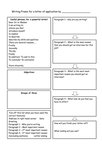 Letter Of Application Writing Frame Teaching Resources