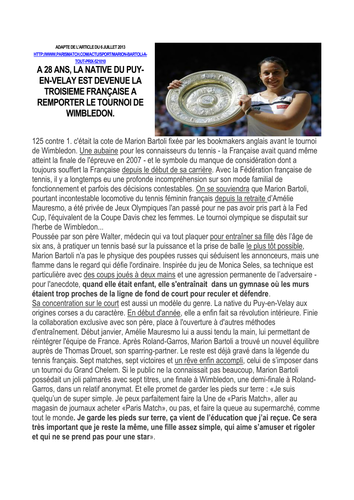 Marion Bartoli gagne Wimbledon: French reading