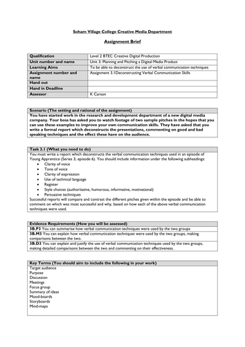 BTEC Creative Digital Media P&P Briefs