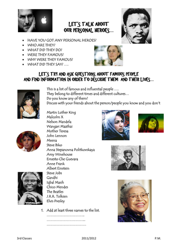 'Our personal heroes and heroines' (ESOL)