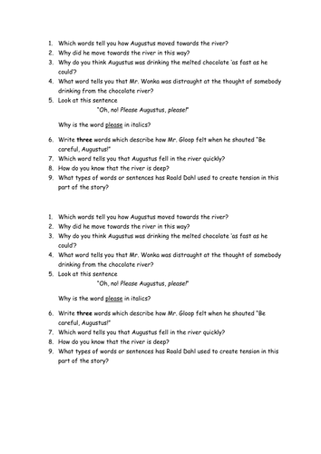 Charlie and the Chocolate Factory Comprehension