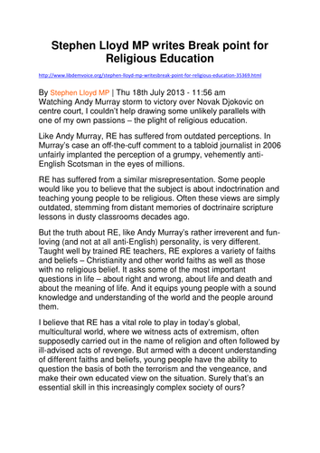 Letter to my MP about RE and Mr Gove's latest.