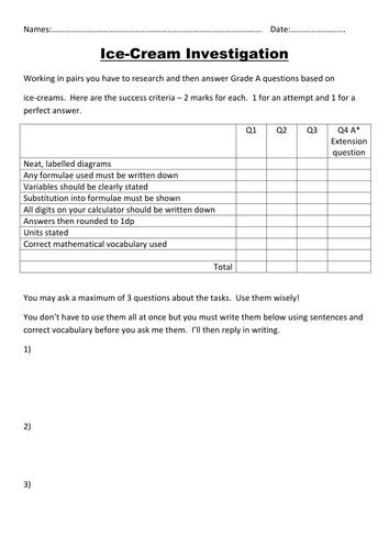 Ice Cream Investigation - A/A* cones and spheres