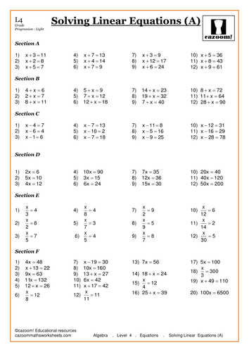 Worksheets Solving Linear Equations Worksheets solving linear equations by cazoommaths teaching resources tes