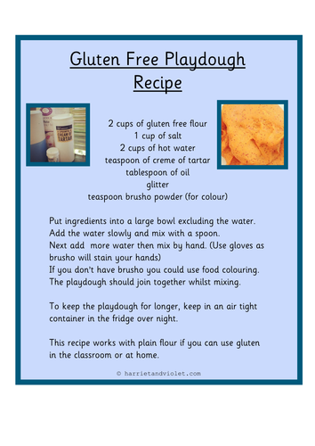 Gluten Free Playdough Recipe Card Quick and Simple