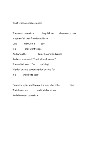 The Jumblies cloze procedure