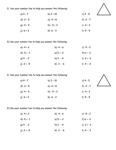 Differentiated Negative Number Worksheets Teaching Resources