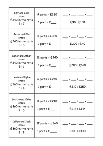 Ratio Dividing In A Quantity Matching Activity By