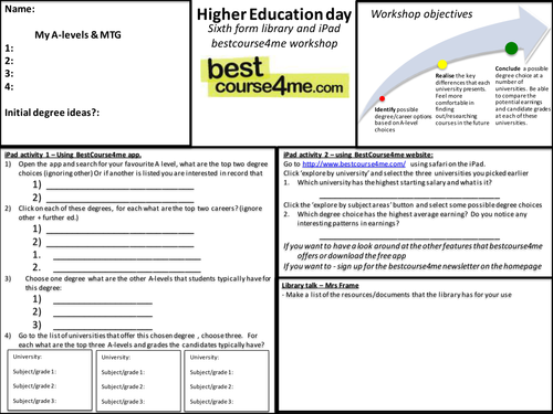 Best Course 4 me iPad support sheet: careers