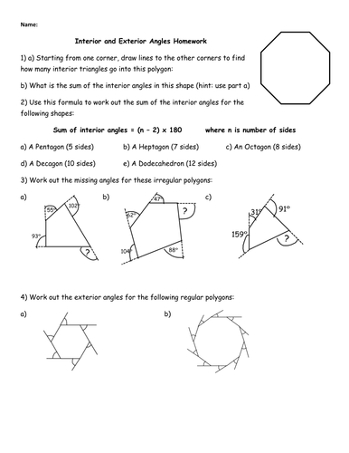 Printables Interior And Exterior Angles Of Polygons Worksheet exterior angles of a polygon worksheet davezan interior and homework by jhofmannmaths teaching polygons abitlikethis
