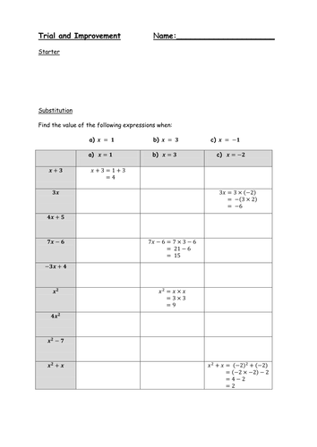 Trial and Improvement Worksheet