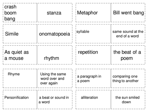 poetry dominoes: techniques, terms