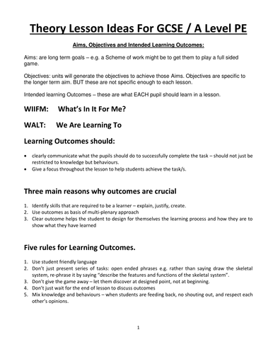 Lesson Ideas for planning