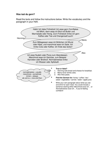 For breakfast I eat.. KS3 German worksheet