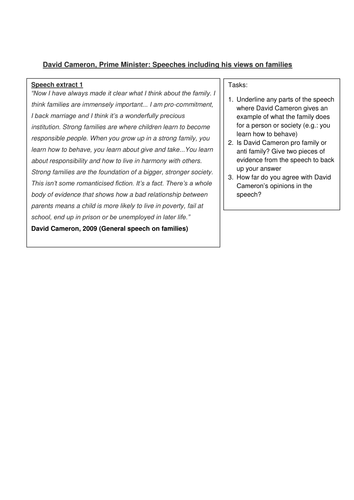 The Role of the Family activity sheet