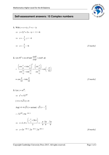 Cambridge Ib Maths Hl 15 Complex Numbers Assess Teaching Resources