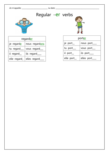 FRENCH Regular -er verbs to conjugate