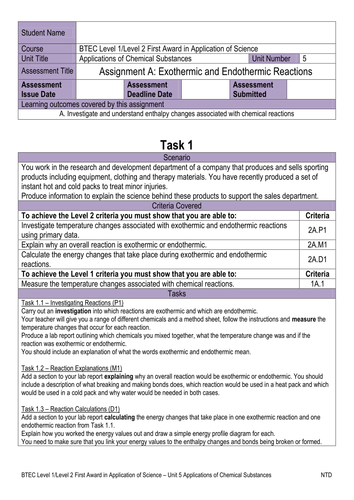 New BTEC Level 2 Science (Application) Ass. Briefs