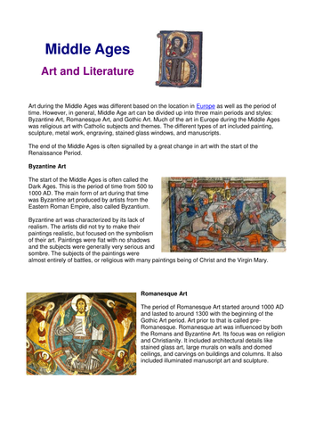 Middle Ages - art & literature. Illustrated info.