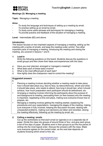 Meetings 3: Managing a meeting