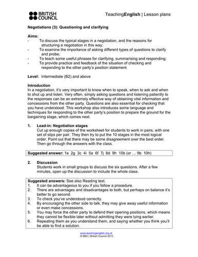 Negotiations 3: Questioning and clarifying