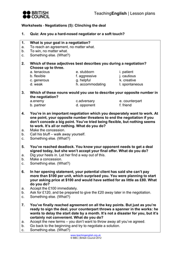 Negotiations 5: Clinching the deal