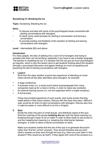 Socialising 1: Breaking the ice