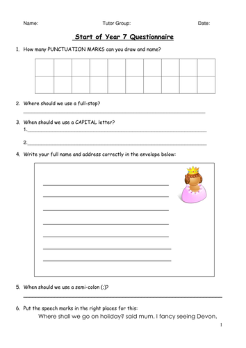 End of Year 6/Start of Year 7 Questionnaire