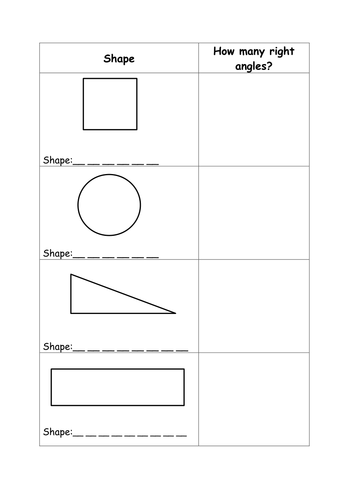 How many right angles are in the following shapes? | Teaching Resources