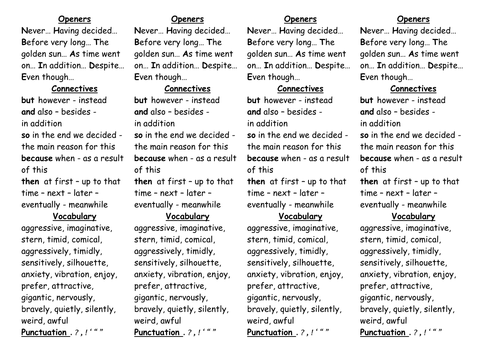 VCOP Book mark 4 on an A4 sheet | Teaching Resources