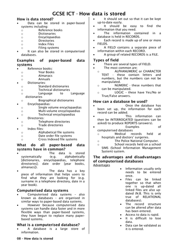 how is data stored-gcse ict resource