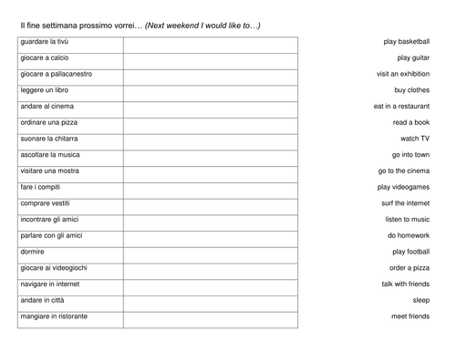 Weekend activities match-up - Italian