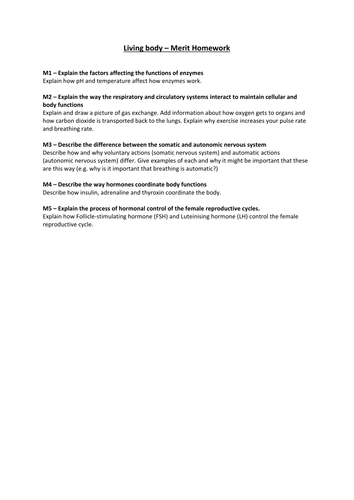 BTEC Level 2 - Unit 10 (Living Body) General