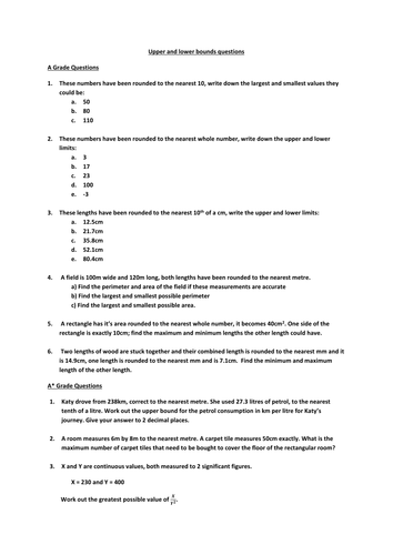 Upper And Lower Bounds Worksheet Teaching Resources