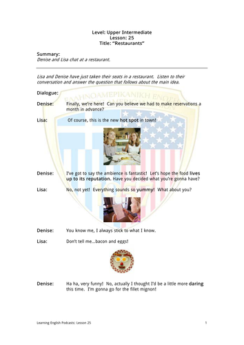 Upper Intermediate English Language: Restaurants