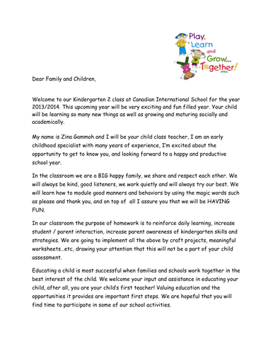 Welcome Letter For Parents Teaching Resources