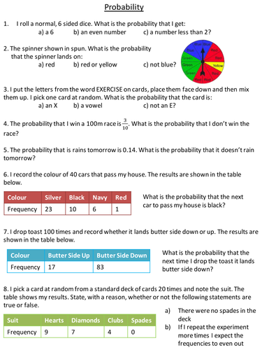 probability level 5 worksheet teaching resources