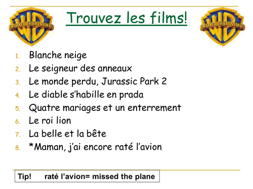 Film genres: French lesson, vocabulary