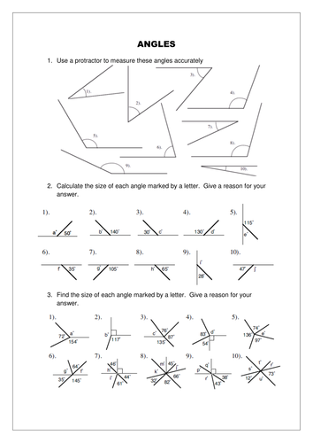 year 7 angles worksheet