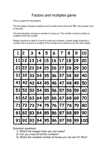 Factors and Multiples game