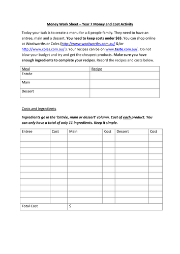 Shopping for Food - Activity