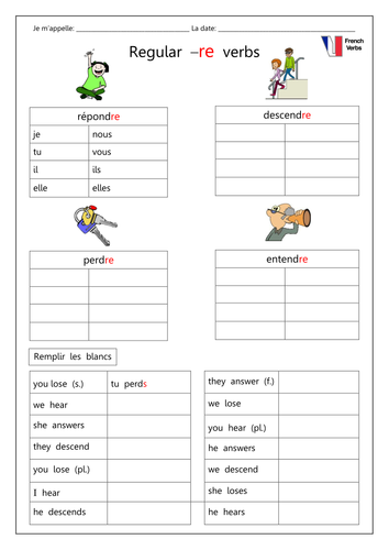 french regular re verbs teaching resources