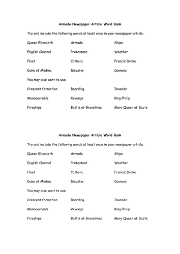 Spanish Armada Newspaper Writing Activity