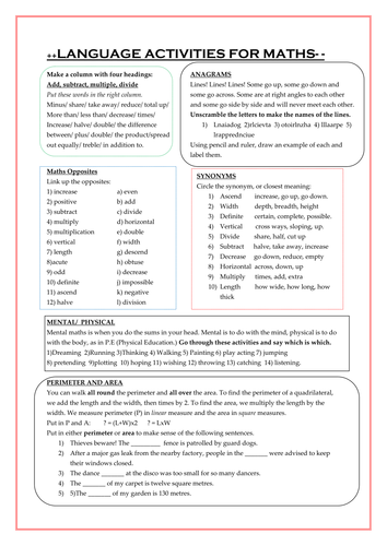 Language Activities for Maths